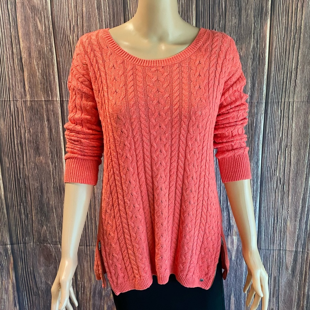 American Eagle Outfitters size large salmon pink knit braided boho sweater - Picture 7 of 16